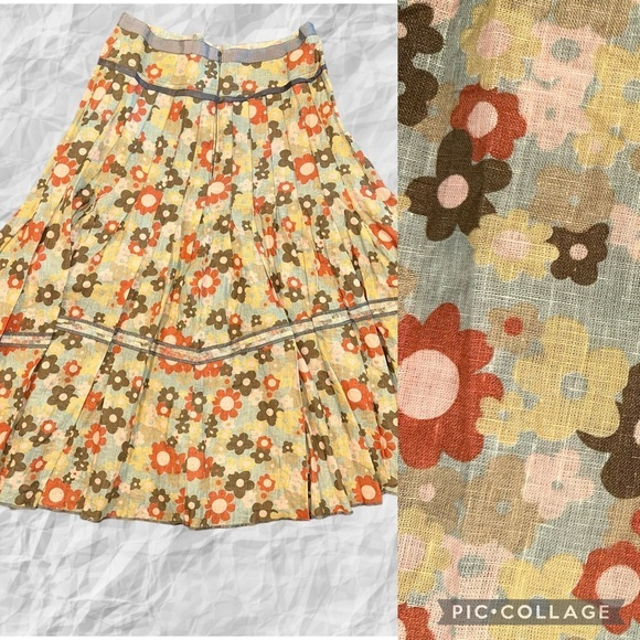 Anthropologie Dresses & Skirts - Anthropologie Neesh by‎ DAR Skirt Linen Flare Floral size Small Sage/rust